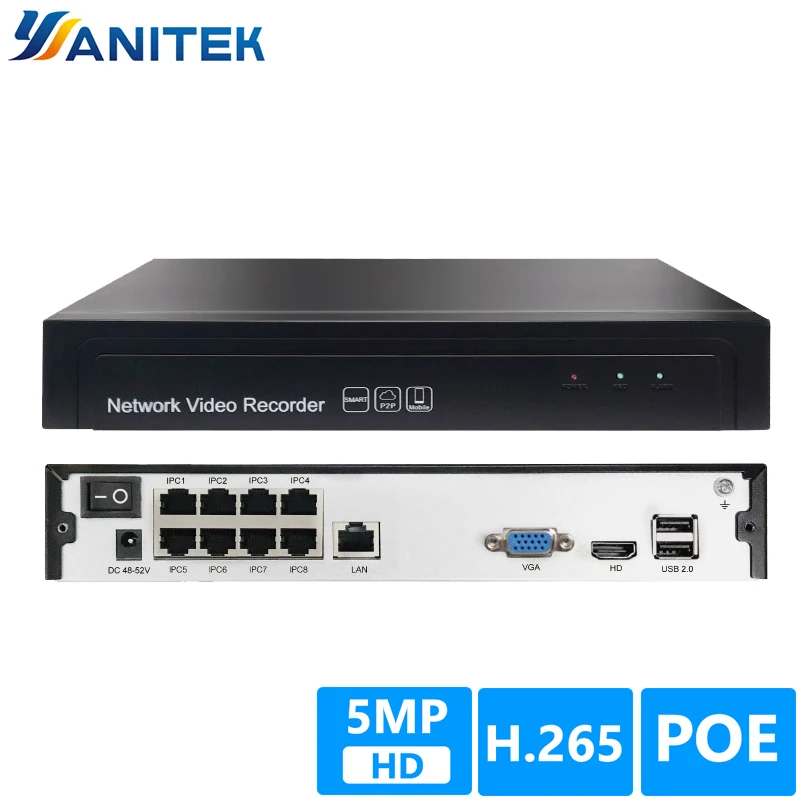 

8CH 5MP POE 1 SATA NVR H.265+/H.265/H.264 CCTV UP to 16ch 5.0MP Network Video Recorder Onvif 2.6 IP Camera P2P AEeye2.0