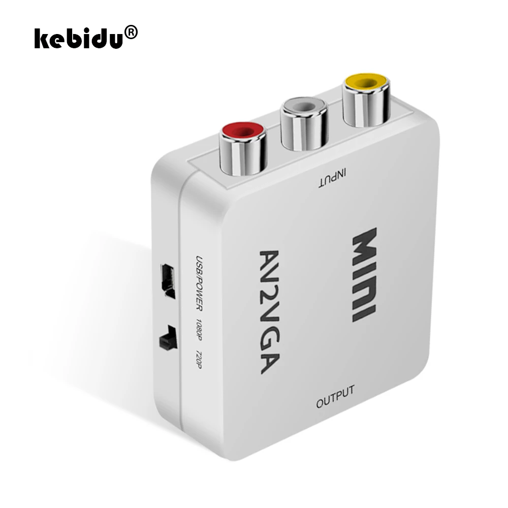 Конвертер kebidu Mini HD AV RCA CVBS в VGA конвертер для видеосъемки 3 5 мм HDTV ПК адаптер AV2VGA |