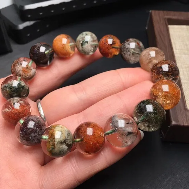 Natural Colorful Phantom Quartz Bracelet Ghost Crystal Jewelry Women Men Healing Energy Gift