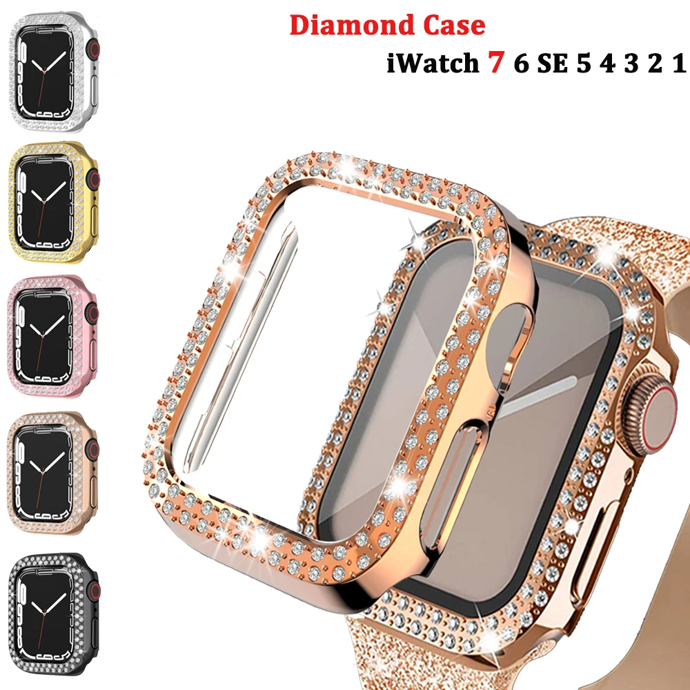 

Бриллиантовая фотокопия для Apple watch 41 мм 45 мм 44 мм 40 мм 42 мм 38 мм, аксессуары, шикарная Защитная крышка бампера iWatch серии 3 4 5 6 se 7 8