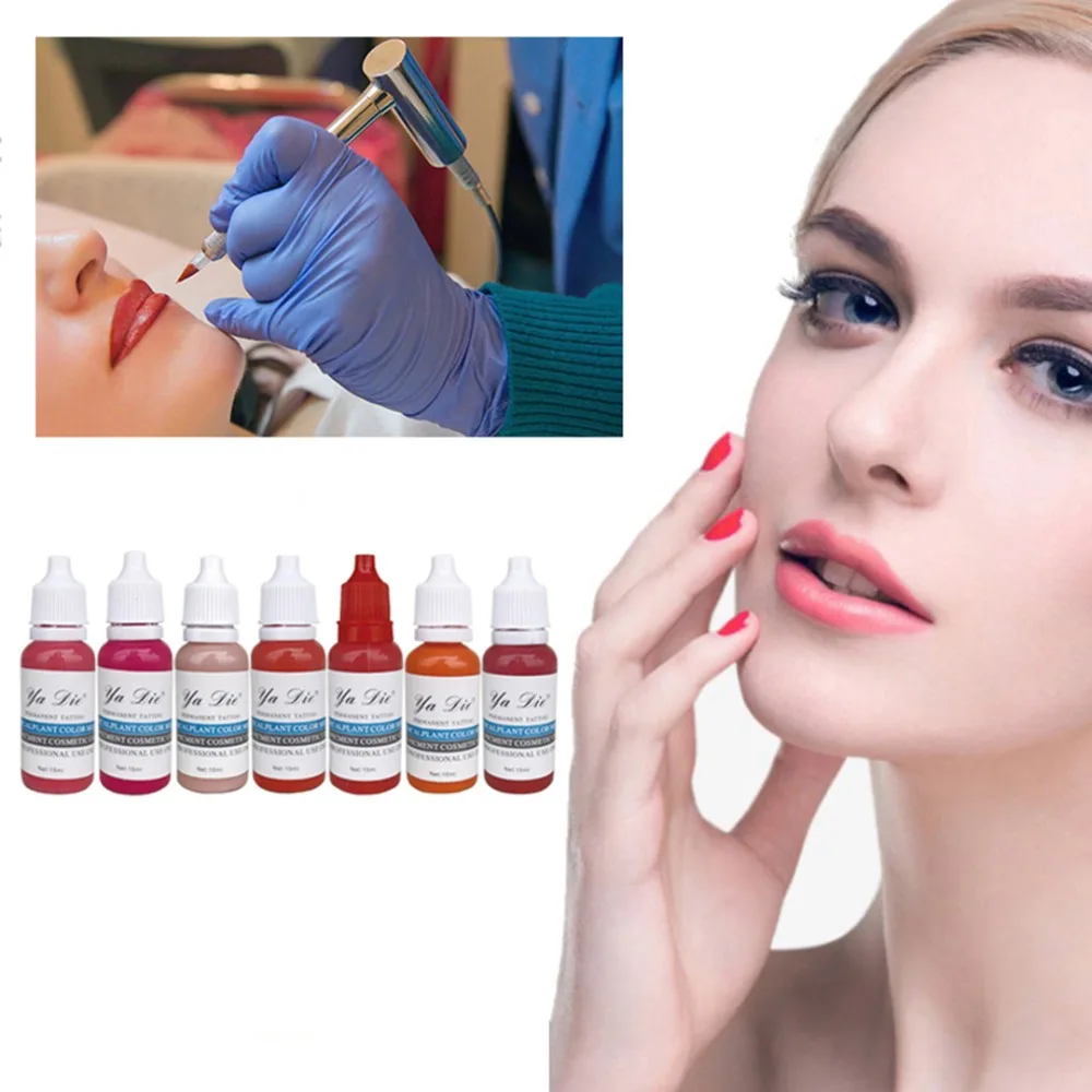 

7 Colors Permanent Makeup Inks Eyebrow Lipstick Microblading Pigments Paints Ink for Lip Tattooing 15ml 1/2 oz Beauty Tool Set