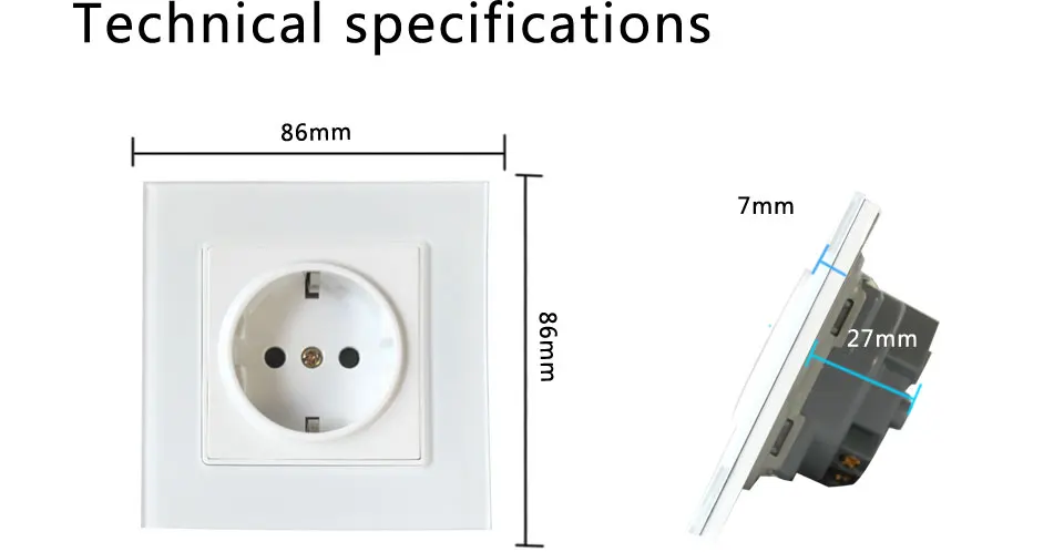 Borry ЕС стандартный разъем питания настенный стеклянный блок розеток Заземленный AC 110~ 250 В 16А настенный, мощность 86 мм* 86 мм белый