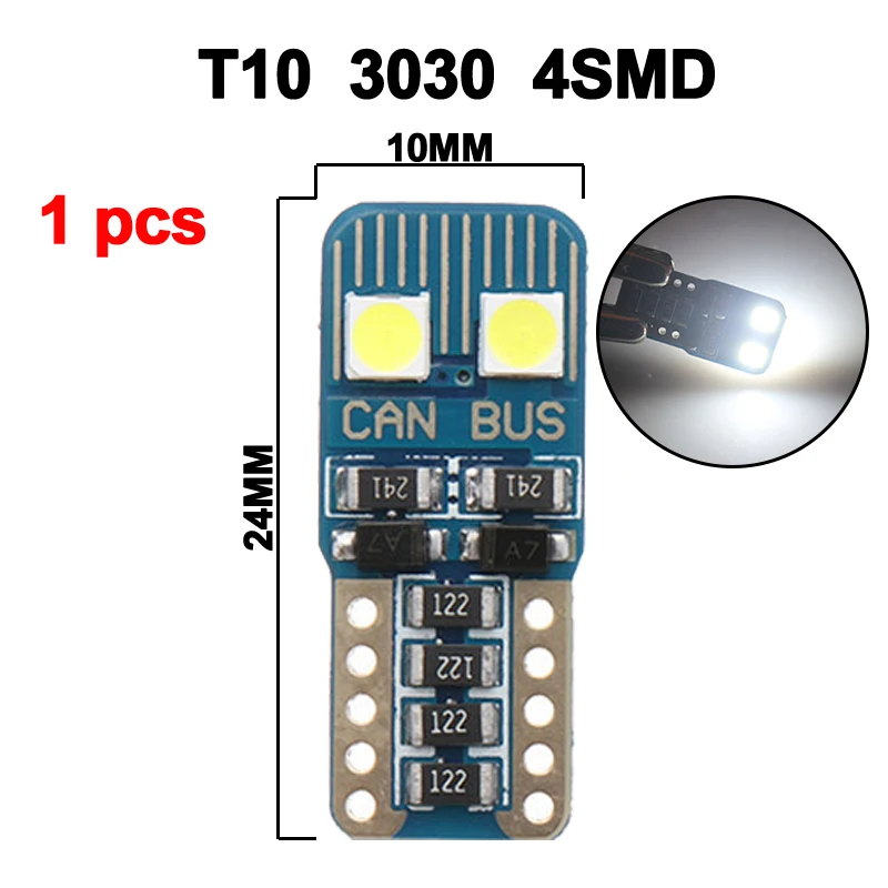 1pices 4SMD 1x Автомобильный светодиодный лампы T10 W5W интерьер светодиодный светильник Canbus Нет Ошибка 12V 6500K белый 3030 SMD Авто дверные ручки, на танкетке, с боковой габаритный фонарь 194 5W5 - Испускаемый цвет: 1pices 4SMD