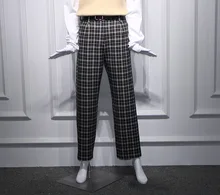 ^#Cheap Plaid Flat Trousers Women Plaid High Waist Belt Straight Pants 2019 ^#Cheap Plaid Flat Trousers Women Plaid High Waist Belt Straight Pants 2019