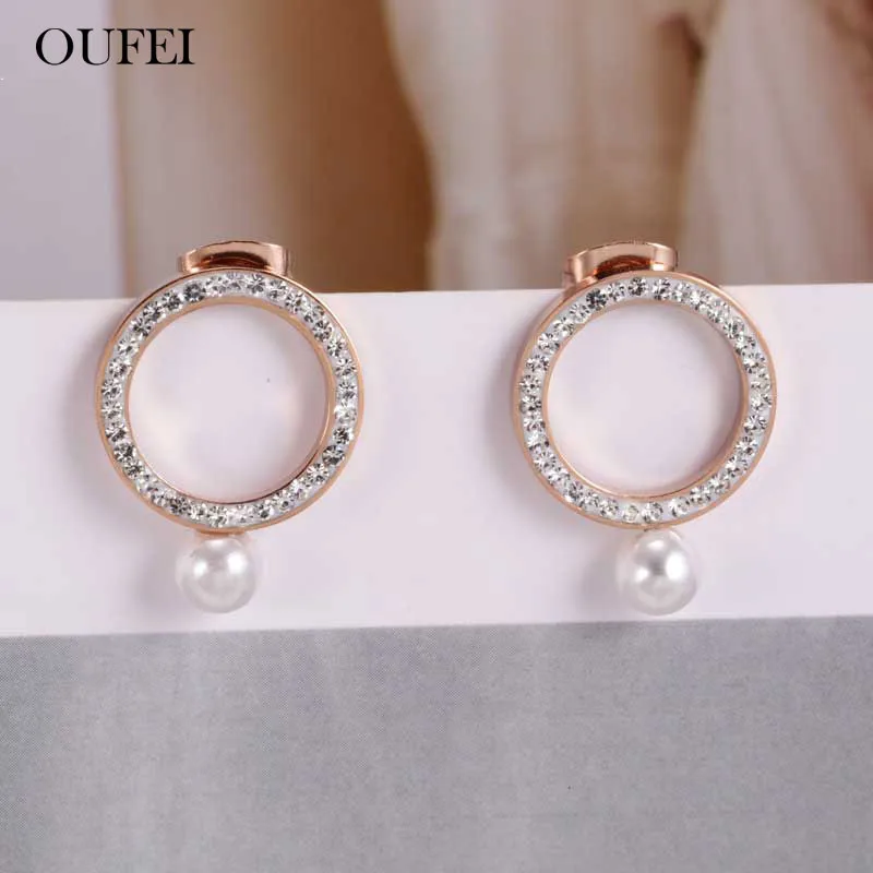 OUFEI серьги из розового золота с жемчугом для женщин ювелирные изделия из нержавеющей стали серьги-гвоздики модные аксессуары
