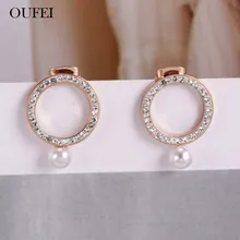 OUFEI серьги из розового золота с жемчугом для женщин ювелирные изделия из нержавеющей стали серьги-гвоздики модные аксессуары