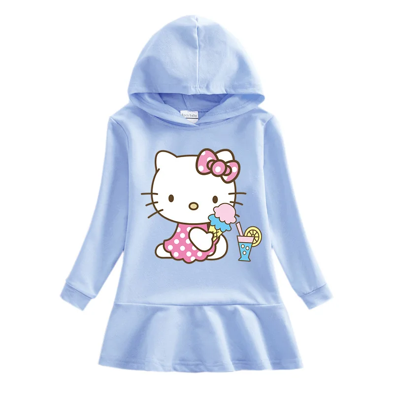 thumbnail image 1 of Hello Kitty nuevo otoño niños algodón Casual Sudadera con capucha vestido lindo estampado de dibujos animados Simple hoja de loto dulce vestido de niña, 1 of 5