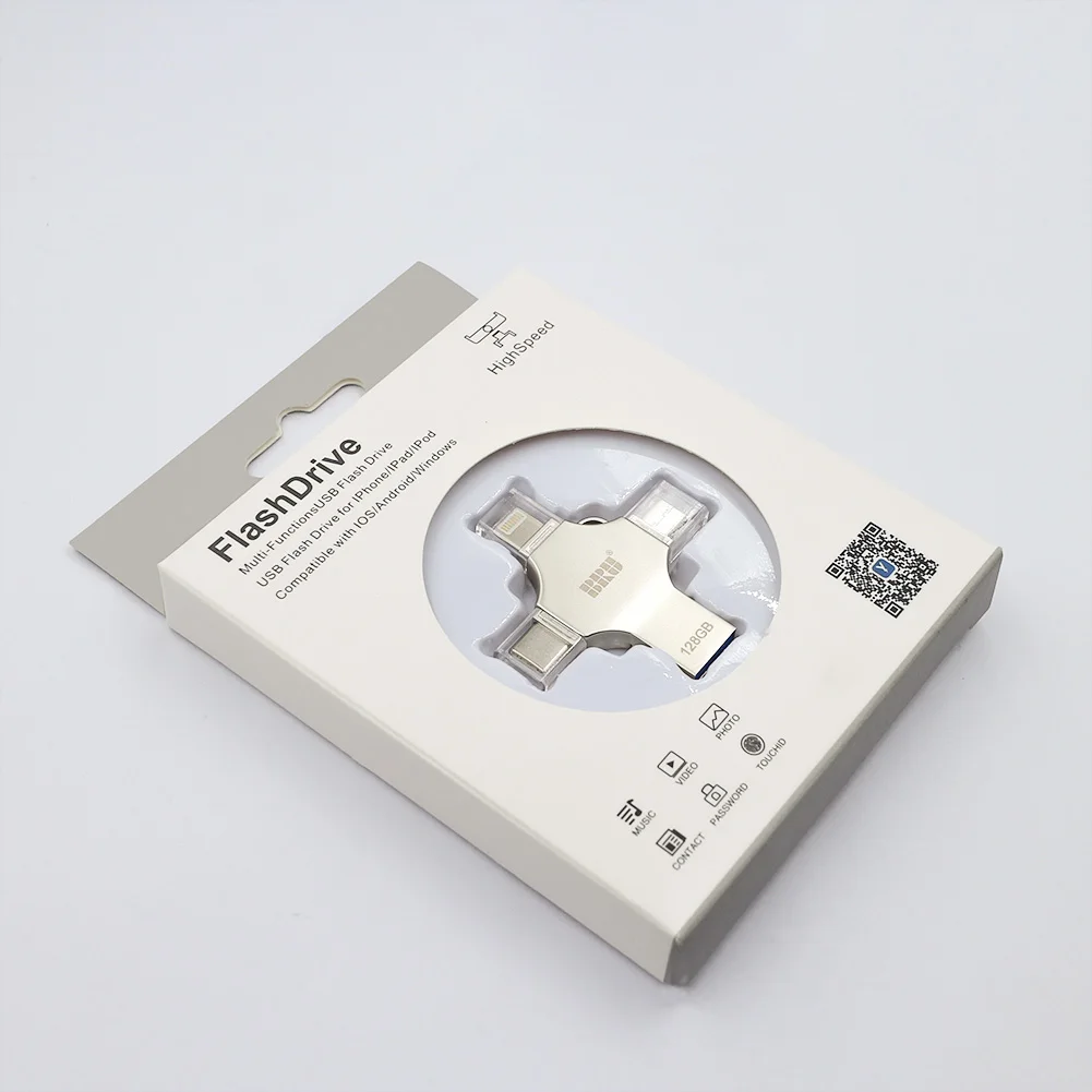 Bru 4 в 1 флешка Otg флэшка Usb флеш-накопитель 3,0 type-c для Iphone ipad Android Smart Phone Tablet PC 16g 32g 64g 128g 256gb флешки - Цвет: Default packaging