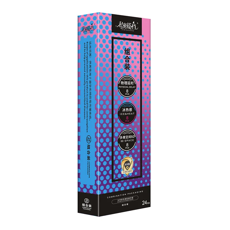 24PCS Condom 3 Types Delay Multiple Feelings Condom Intimate Goods Sex Products Natural Rubber Latex Penis Sleeve Sex For Men