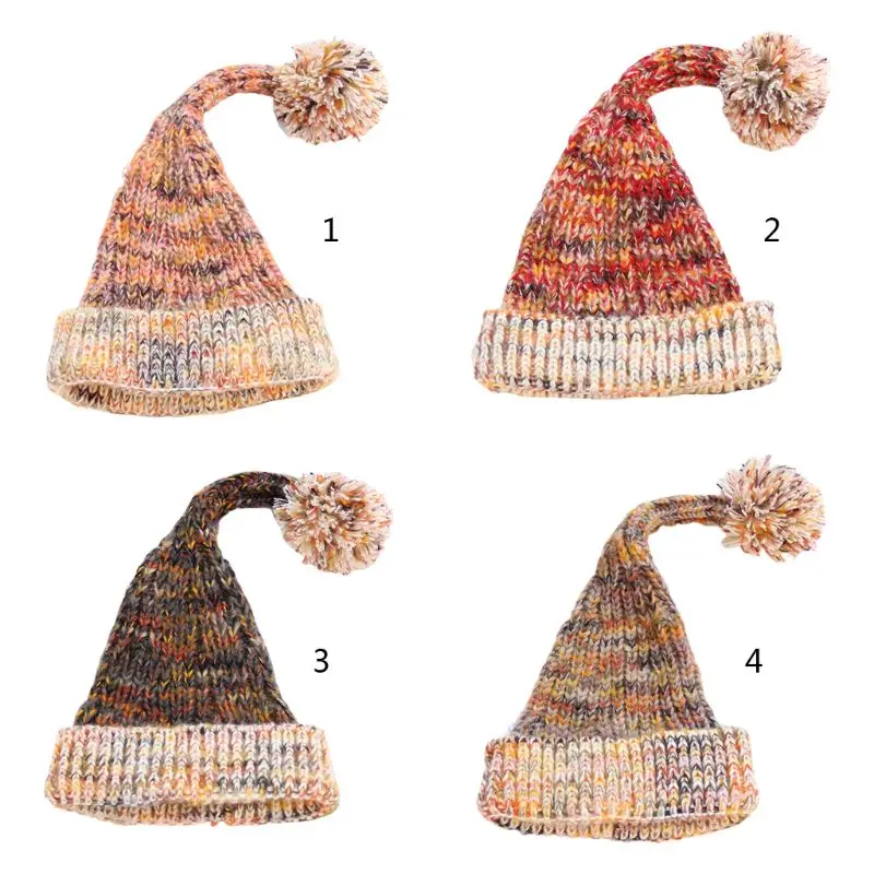 

Boys Girls Winter Windproof Long Ball Knit Cap Crochet Pointy Top Roll Up Cuffed Beanie Hat for Birthday Party Festivals Gift