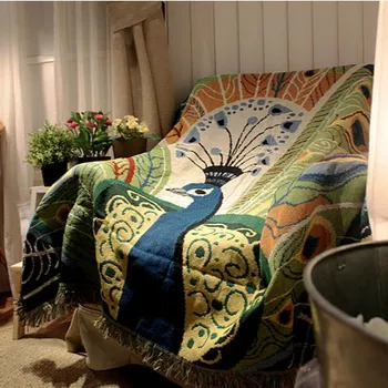 

American-Style Country Decorative Blanket Painting Wall Decoration Tapestry Creative Peacock Retro Artistic Living Room Blanket