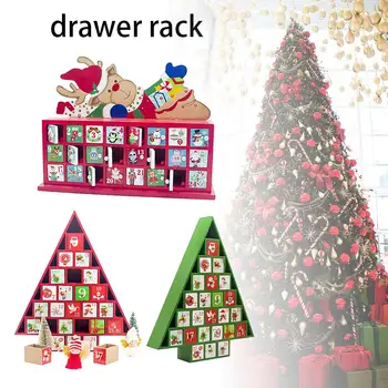 

Wooden Christmas Countdown Calendar Painted Elk Christmas Tree Decoration Snack Jewelry Candy Storage Box Gift Drawer Decoration