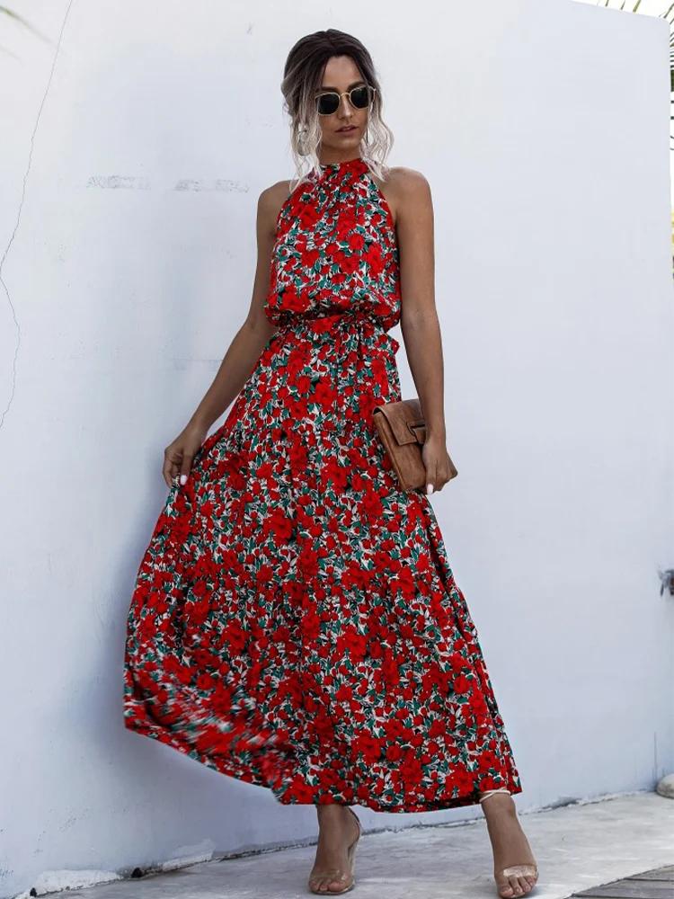 Vestido largo de verano con estampado de lunares para mujer, ropa