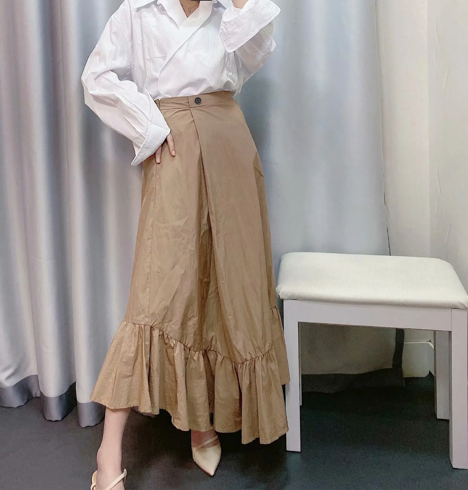 VOGUEIN Новая женская повседневная черная/коричневая гофрированная Асимметричная юбка макси на молнии
