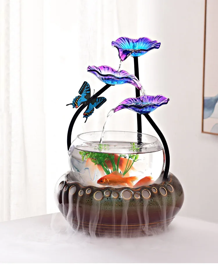110 В/220 В керамический стеклянный лепестковый фонтан для воды Lucky Feng Shui водопад рыбный резервуар для воды настольные украшения украшение дома