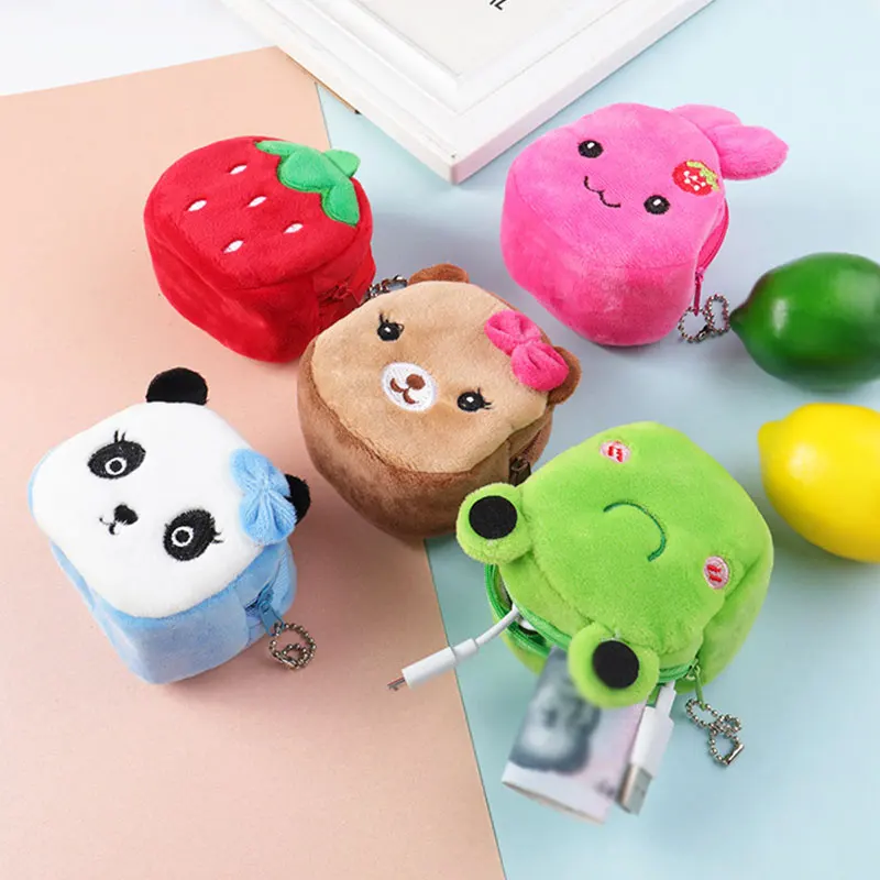 Fashion Cartoon Plush Wallets Children's Mini Coin Purses Baby Girls Short Plush Coin Bags Cute Cat Key Holder Bag Animal Wallet coin purse coin wallet plush coin purse