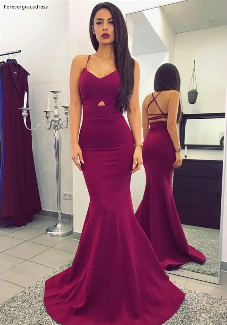 Cheap Grape Sexy Mermaid Spaghetti Straps Evening Gowns Criss Corss Backless Sleeveless Sheath Formal Party Dresses Prom Celebrity  98 (1)