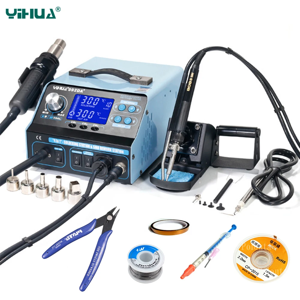 YIHUA 992DA + BGA паяльная станция ремонтная доска пайка с горячим воздухом паяльник дым