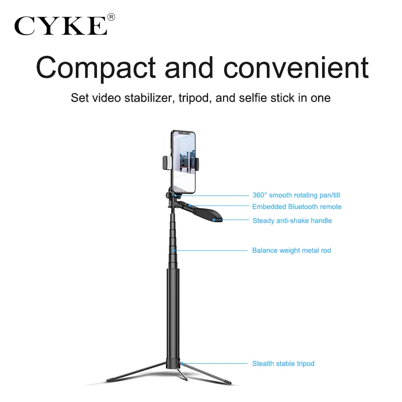 CYKE handheld self-timer stable tripod selfie stick bluetooth remote control short selfie stick tripod for Xiaomi Huawei