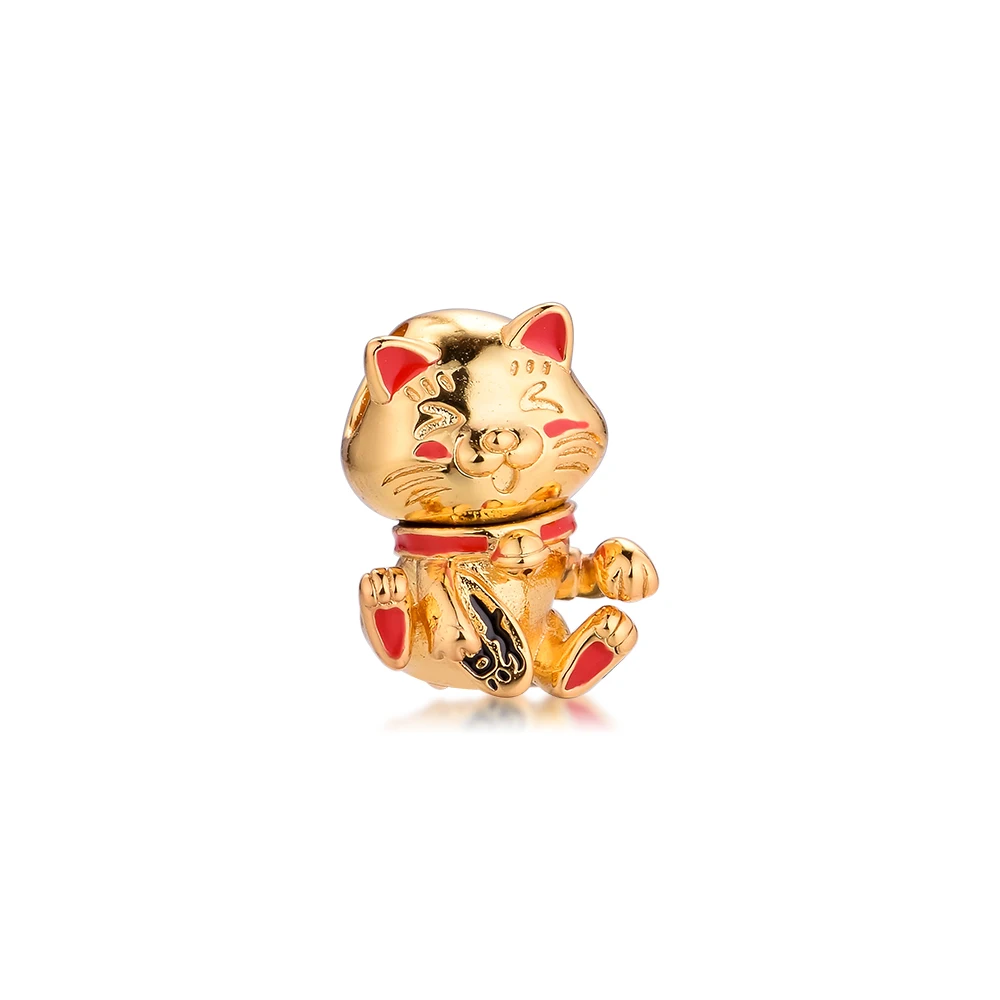 

Fits Europe Bracelet Cute Fortune Cat Charms Original 925 Sterling Silver Animal Beads DIY Jewelry Making Berloques 2021 New