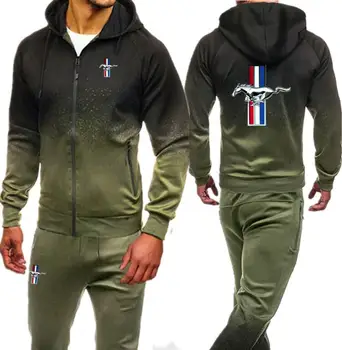 

Men Clothing Set Sportswear Autumn Hoodies Zipper Sweatshirts Sporting Sets Ford Mustang Print Men's Tracksuits Hoodies+Pants