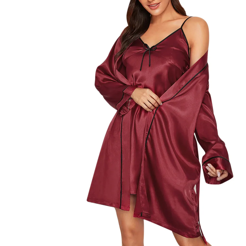 Женское кимоно, халат, сексуальное кружевное нижнее белье, ночное белье, шелковое атласное платье для сна, комплект из 2 предметов, пижама для женщин, женская пижама#15