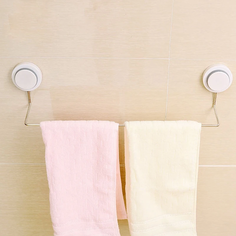 Towel Bars Bath Towel Hook Rail Wall Mounted Sucker Kitchen Roll Paper Hanging Rod Long 32cm 304 Stainless Steel Holder