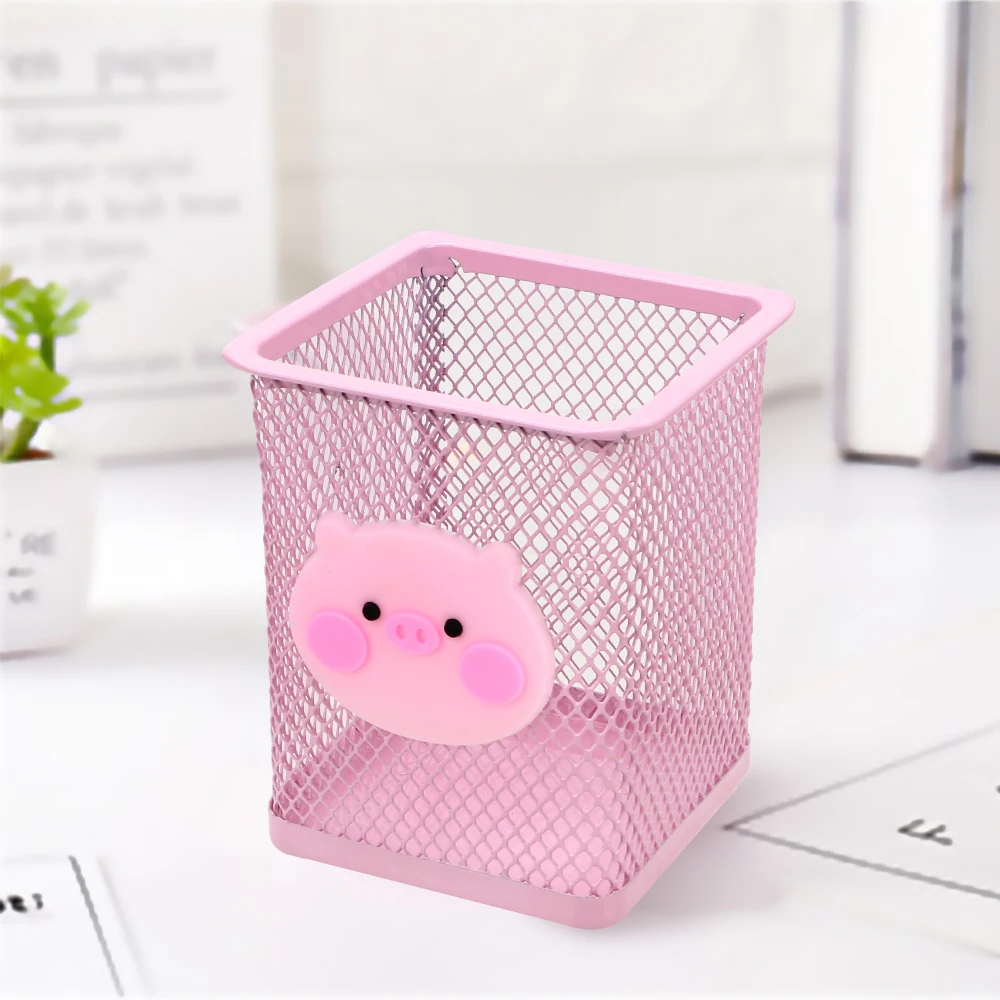 Квадратная канцелярская офисная коробка для хранения Органайзер розовый металлический держатель для ручек канцелярский контейнер подставка для карандашей - Цвет: Pink pig