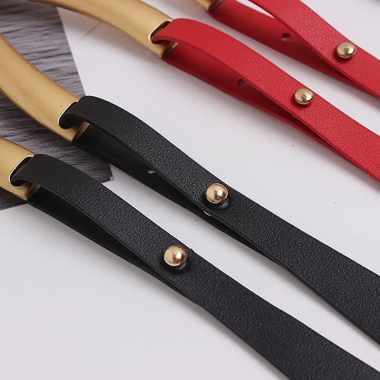 Women Fashion New Belts Metal Curved Large Horseshoe Buckle Imported Microfiber Leather Double Belt Casual Belt DMY1859