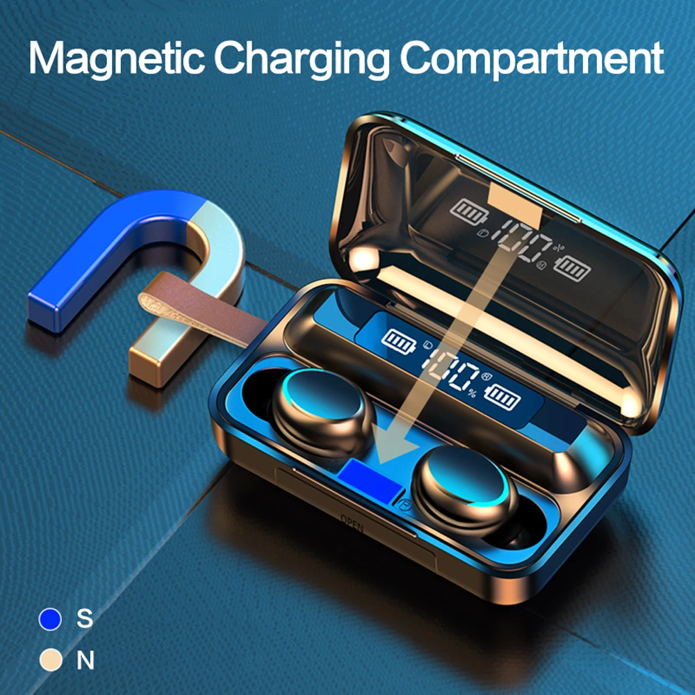 TWS Bluetooth 5 0 Earphones 9D Stereo Waterproof Wireless Headphone 2200mAh Charging Case Sports Headset Earbuds With Microphone