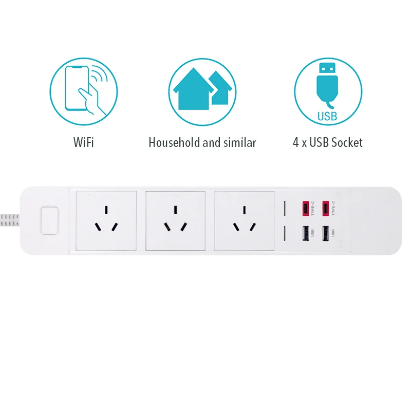 WiFi умная розетка удлинитель с USB тип c защитой от перенапряжения интеллектуальная
