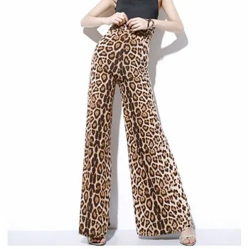 

Spring autumn leopard print large size trousers high waist wide leg trousers high elasticity was thin loose casual pants A759
