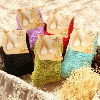 

Elastic Women Girls Soft Bed Floor Socks Fluffy Warm Winter Breathable Pure Various Colors Coral velvet thickening women's socks