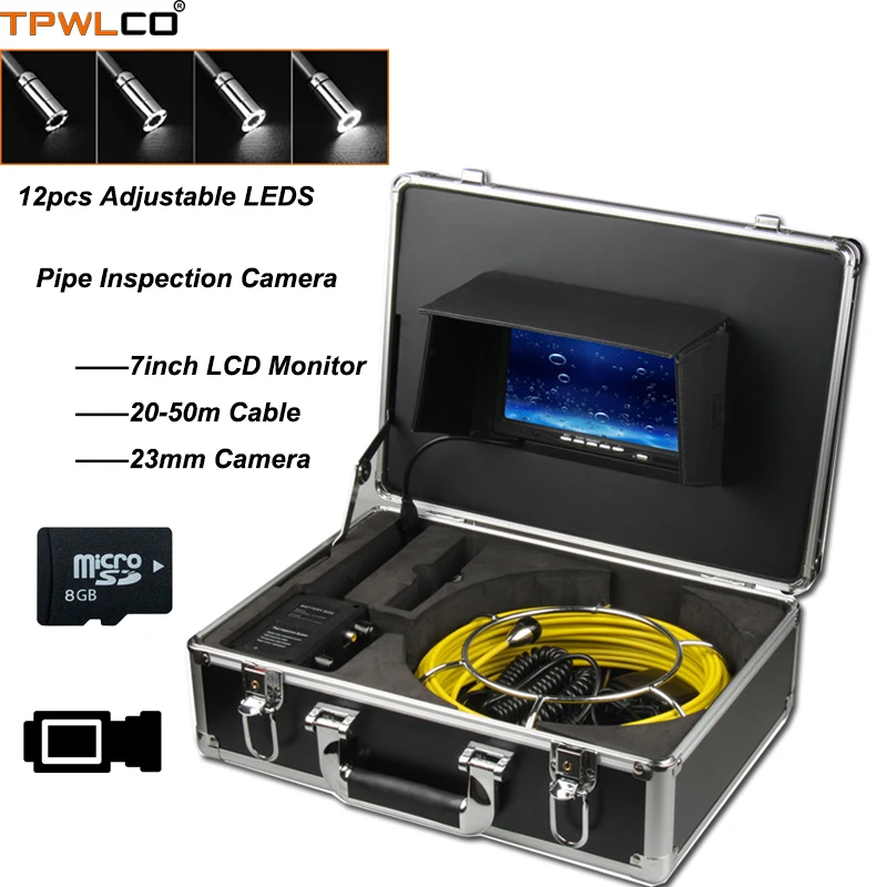 

Горячая Распродажа 23 мм промышленная канализационная труба, система контроля слива, водонепроницаемая камера с видеорегистратором, монитор 20-50 м, 7 дюймов, 12 В, 4500 мАч