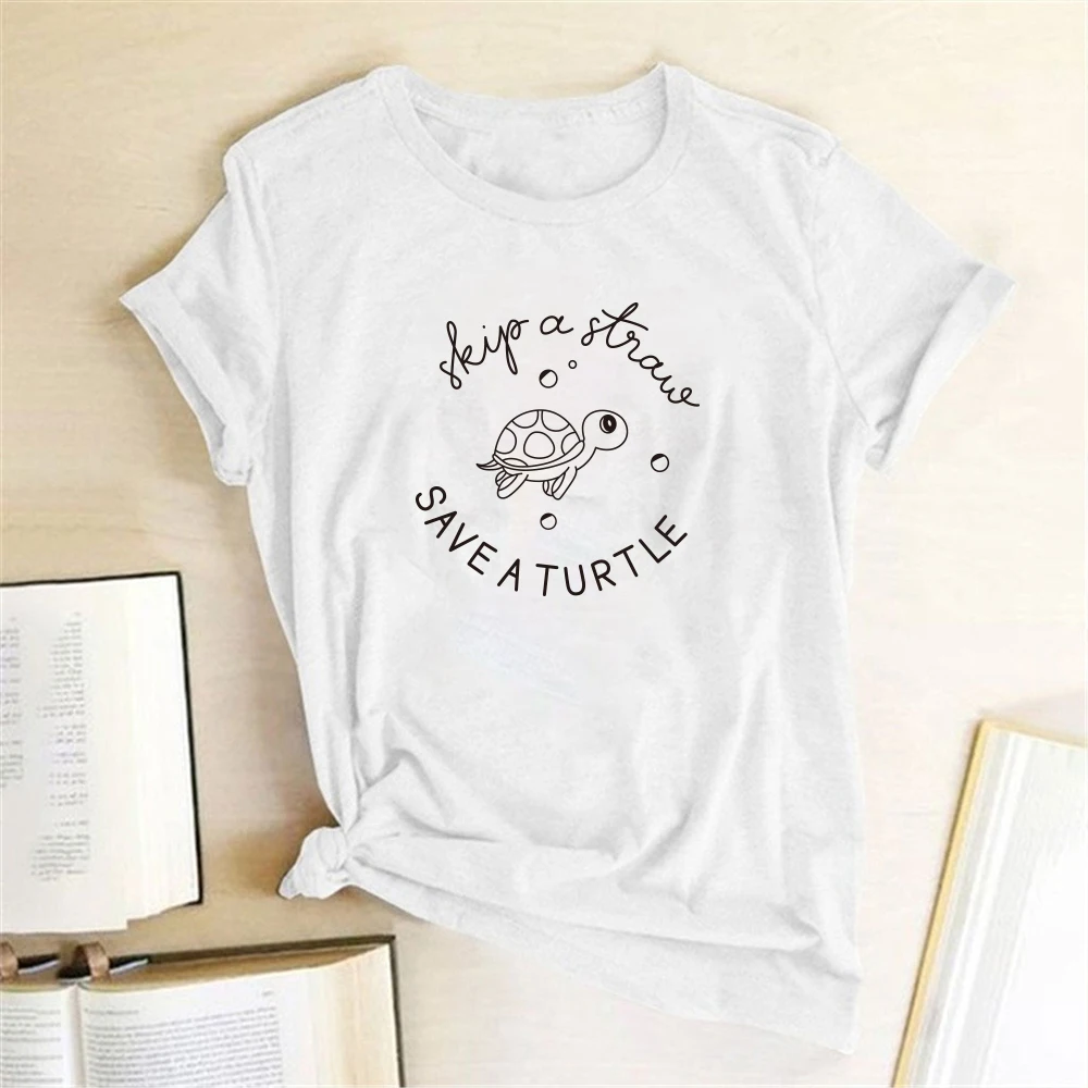 Save A Turtle Printing T-shirts Women Clothing Summer Cute Shirt Graphic Tops For Women Fashion Kawaii Shirt Harajuku Femme