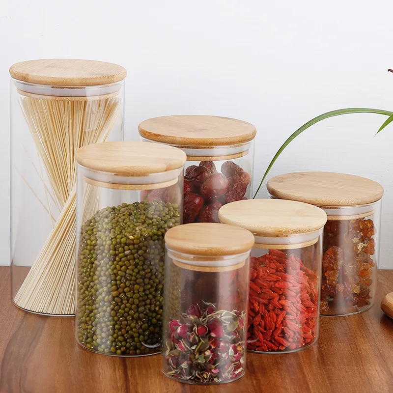 

Household Transparent Glass Tea Leaf Sealed Jar Storage Jar Small Bottle Jar Food Grains Grains Storage Box with Lid