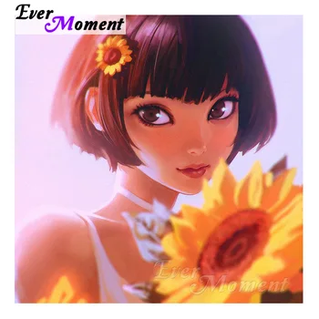

Ever Moment Diamond Painting Sunshine Girl Sunflower Full Square Resin Drills Diamond Embroidery Handicraft Art Home Decor 4Y355