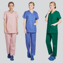 Унисекс больница Хирургический Скраб Униформа мужчина женщина короткий и полный рукав медицинские топы+ брюки набор сплошной Доктор Медсестры операционная комната