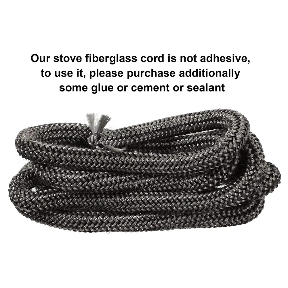 6/8/10mm Black Gasket Cord Stove Door Fireplace Cord 2m Fiberglass High Temperature Woodburner Sealing Rope Replacement