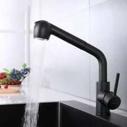 Black Kitchen Faucet Hot & Cold Brass Sink Mixer Tap Pull Out Spray Nozzle 360 Degree Rotating Single Handle Deck Mounted Nickel