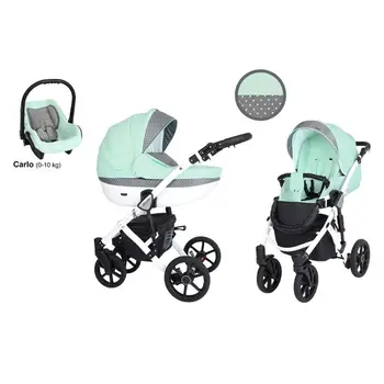 

Stroller bebe 3 piece Mila White chassis with chair walkabout, carrycot and babasling
