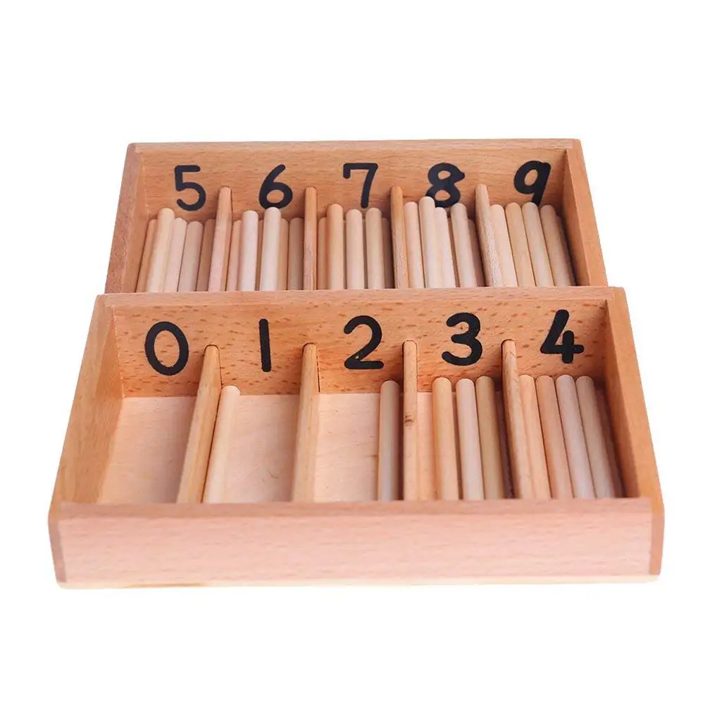 None Children Montessori Wooden Spindles Counting Box Mathematics Learning Sticks Counting Early Educational Toy