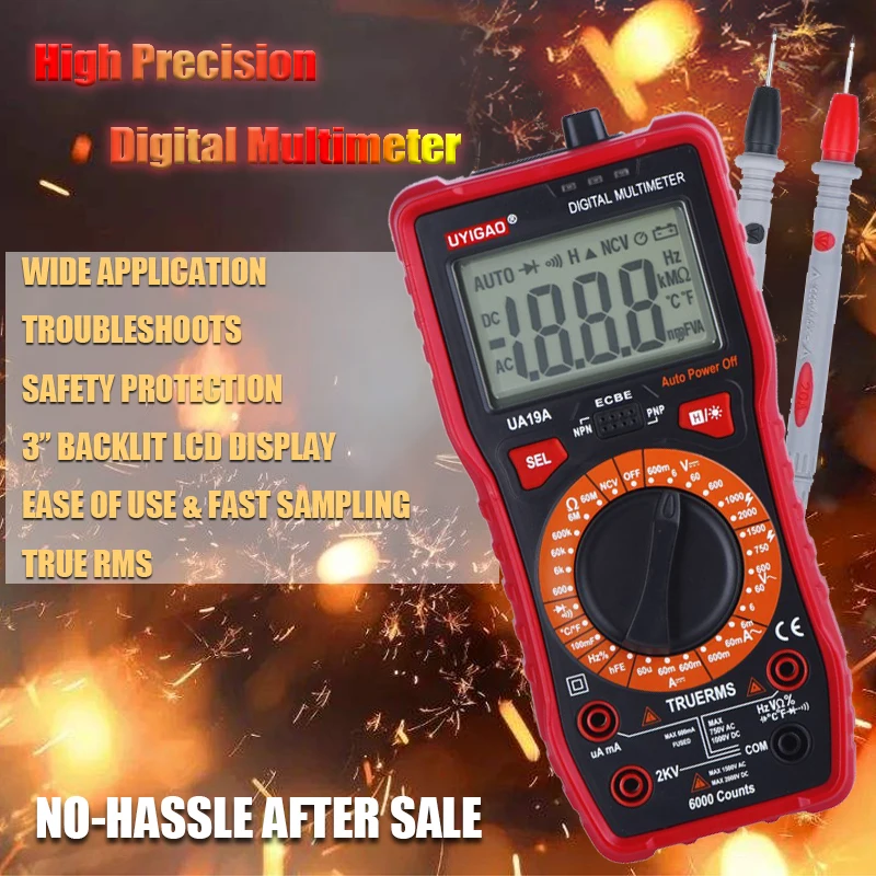 

QHTITEC Digital Multimeter Auto Ranging TRMS 6000 Counts Volt Meter AC/DC Voltage Current Ohm With LCD Backlight NCV Tester