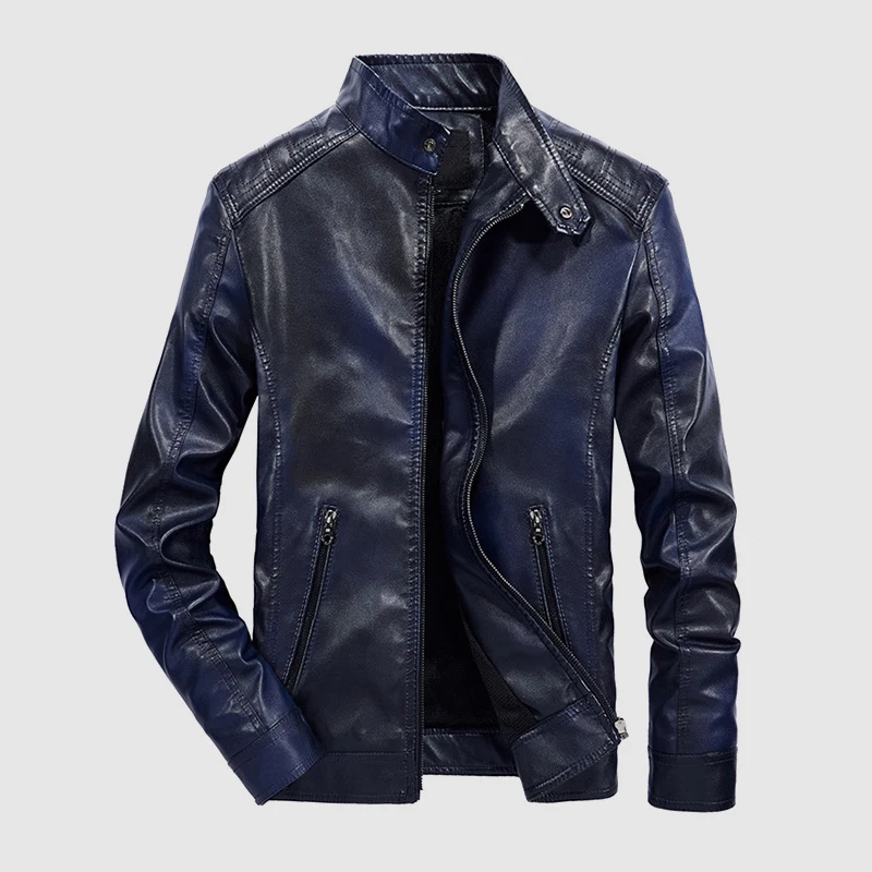 dark blue Мужские Куртки из искусственной кожи, пальто, осенне-зимние мотоциклетные Байкерские Куртки из искусственной кожи, Мужская Утепленная бархатная теплая верхняя одежда S-3XL - Цвет: dark blue