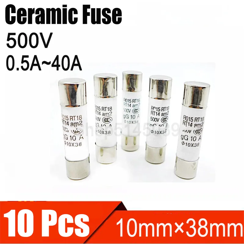 10Pcs Fast blow Ceramic Fuse 10x38mm Fuse R015 10A 500V 