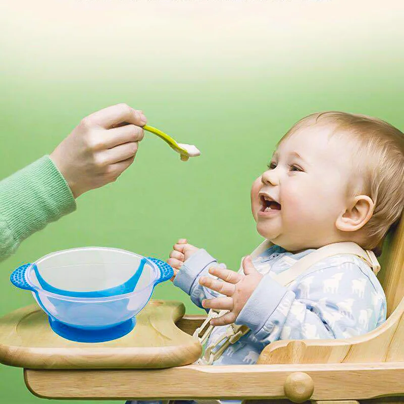 

3Pcs/set Baby Learning Dishes With Suction Cup Kids Safety Dinnerware Set Assist Bowl Temperature Sensing Spoon Fork Tableware