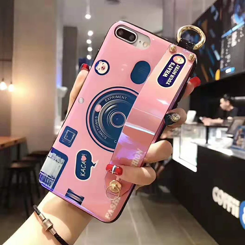 Blu-ray Camera Wristband Phone Case For Xiaomi Mi 9 SE A2 lite Silicone Cover for Redmi K20 7 S2 Note 5 6 pro Holder |