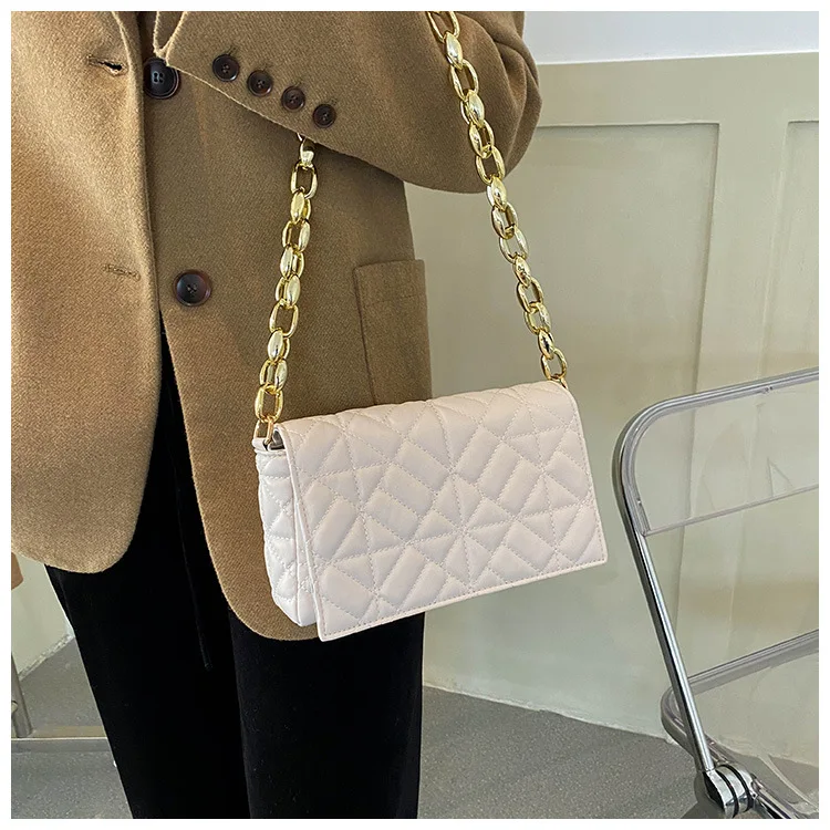 2022 Fashion Plaid Shoulder Bag Thick Chain Underarm Bags For Women Brand Designer Handbags And Purses Ladies Crossbody