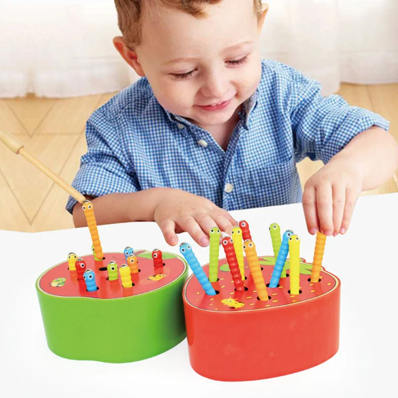 

Puzzle Baby Wooden Toys Early Kids Educational Toy Catch Worm Game Color Cognitive Strawberry Apple Grasp Ability Creative Toys