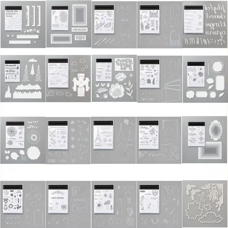 

Alphabet Flower Lace Paris Robot Tree Round Square Metal Cutting Dies Match Clear Silicone Stamps Make Cards Scrapbook Craft New